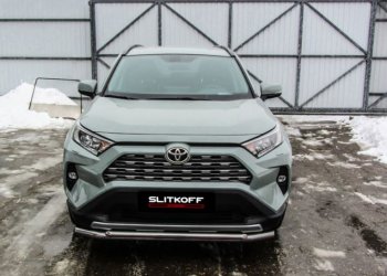 13 699 р. Защита переднего бампера Slitkoff (Ø57 и 42 мм)  Toyota RAV4  XA50 (2018-2025) 5 дв. дорестайлинг (Нержавейка)  с доставкой в г. Майкоп. Увеличить фотографию 2