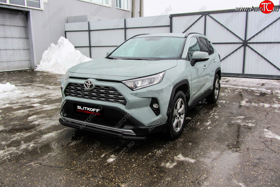 9 599 р. Защита переднего бампера Slitkoff (Ø57 и 42 мм)  Toyota RAV4  XA50 (2018-2025) 5 дв. дорестайлинг (Сталь с полимерным покрытием в цвет: черный)  с доставкой в г. Майкоп