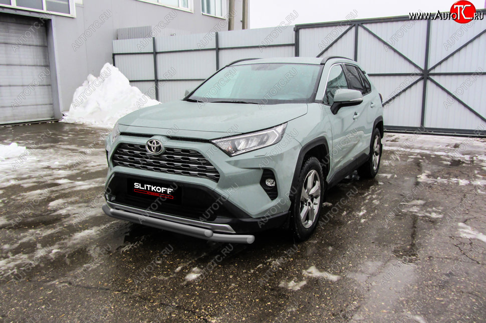 9 599 р. Защита переднего бампера Slitkoff (Ø57 и 42 мм)  Toyota RAV4  XA50 (2018-2025) 5 дв. дорестайлинг (Сталь с полимерным покрытием в цвет: серебристый)  с доставкой в г. Майкоп