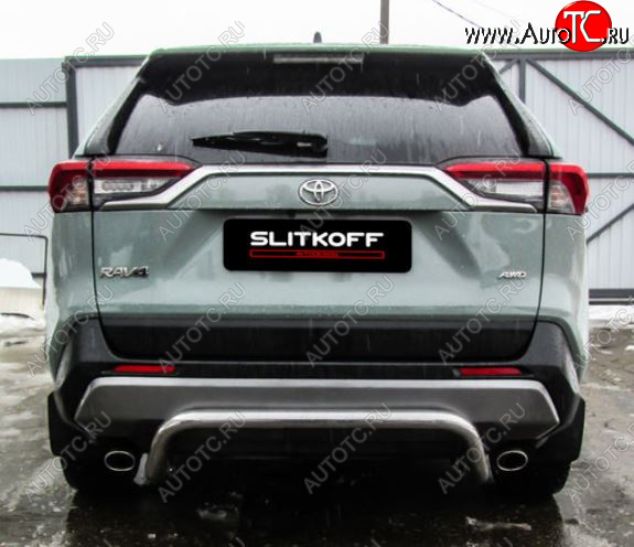 10 749 р. Защита заднего бампера D57 cкоба Slitkoff  Toyota RAV4  XA50 (2018-2025) 5 дв. дорестайлинг (Нержавейка полированная)  с доставкой в г. Майкоп