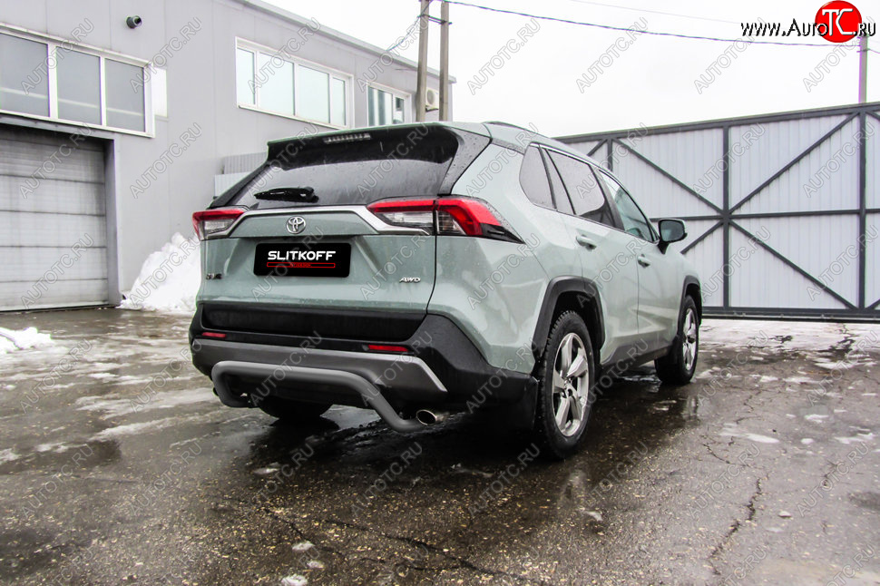 7 499 р. Защита заднего бампера Slitkoff (Ø57 мм, скоба)  Toyota RAV4  XA50 (2018-2025) 5 дв. дорестайлинг (Сталь с полимерным покрытием в цвет: серебристый)  с доставкой в г. Майкоп