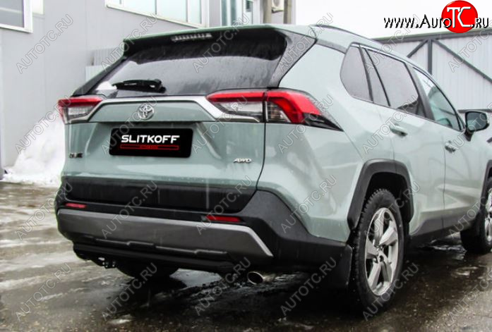 6 399 р. Защита заднего бампера Slitkoff (Ø57 мм)  Toyota RAV4  XA50 (2018-2025) 5 дв. дорестайлинг (Сталь с полимерным покрытием в цвет: черный)  с доставкой в г. Майкоп
