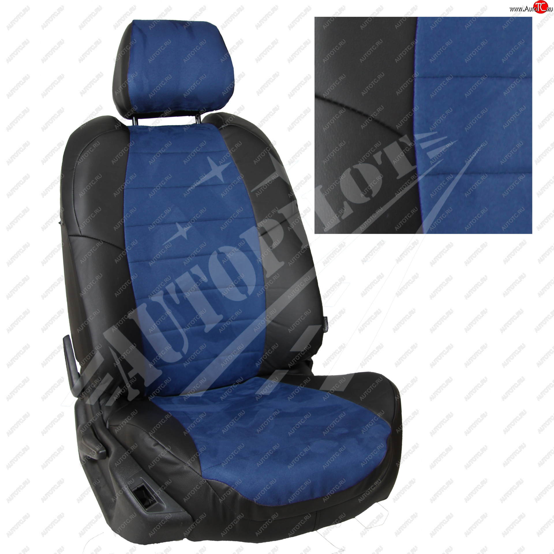 13 849 р. Чехлы сидений AUTOPILOT Алькантара (40/60, с вырезом под подлокотник)  Toyota RAV4  XA50 (2018-2025) 5 дв. дорестайлинг (Черный + Синий)  с доставкой в г. Майкоп