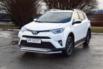 23 799 р. Защита переднего бампера двойная из труб d63/63 мм Petroil Tuning Toyota RAV4 XA40 5 дв. рестайлинг (2015-2019) (Нержавеющая полированная сталь)  с доставкой в г. Майкоп. Увеличить фотографию 2