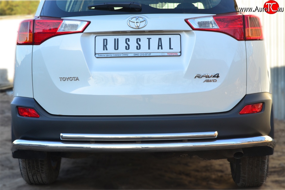 16 999 р. Защита заднего бампера (Ø63 и 42 мм, нержавейка) SLITKOFF  Toyota RAV4  XA40 (2012-2015) 5 дв. дорестайлинг  с доставкой в г. Майкоп
