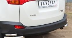 Защита заднего бампера (2 трубы Ø63 и 42 мм, уголки, нержавейка) SLITKOFF Toyota RAV4  XA40 (2012-2015) 5 дв. дорестайлинг