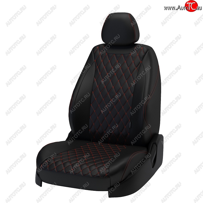 19 649 р. Чехлы для сидений Lord Autofashion Байрон (экокожа) Toyota RAV4 XA40 5 дв. дорестайлинг (2012-2015) (Чёрный, вставка чёрная, строчка красная)  с доставкой в г. Майкоп