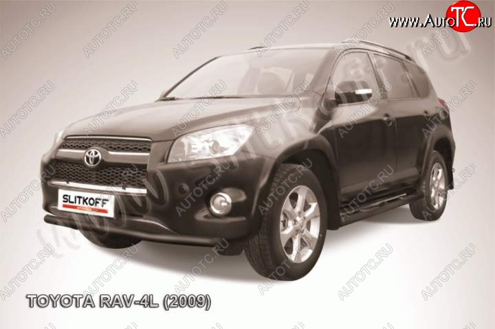 7 399 р. Защита переднего бампер Slitkoff Toyota RAV4 XA30 5 дв. удлиненный 1-ый рестайлинг (2009-2010) (Цвет: серебристый)  с доставкой в г. Майкоп