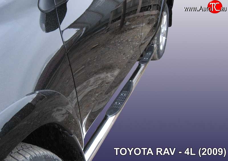 17 649 р. Защита порогов из трубы d76 мм с пластиковыми вставками для ног Slitkoff Toyota RAV4 XA30 5 дв. удлиненный дорестайлинг (2003-2008) (Цвет: нержавеющая полированная сталь)  с доставкой в г. Майкоп