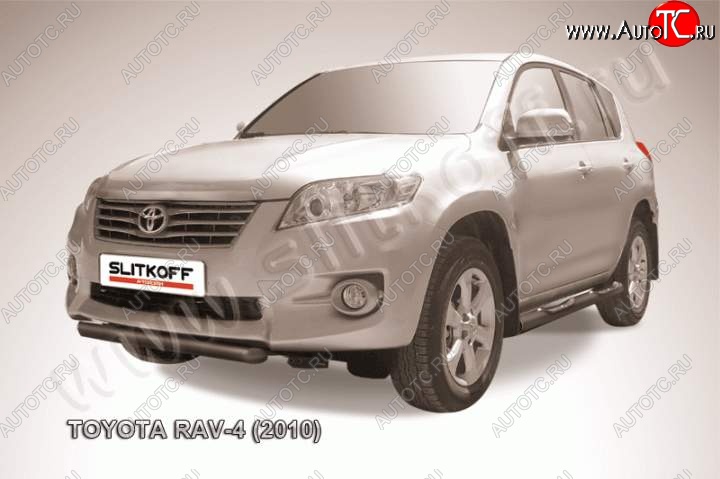 6 699 р. Защита переднего бампер Slitkoff Toyota RAV4 XA30 5 дв. 2-ой рестайлинг (2010-2013) (Цвет: серебристый)  с доставкой в г. Майкоп