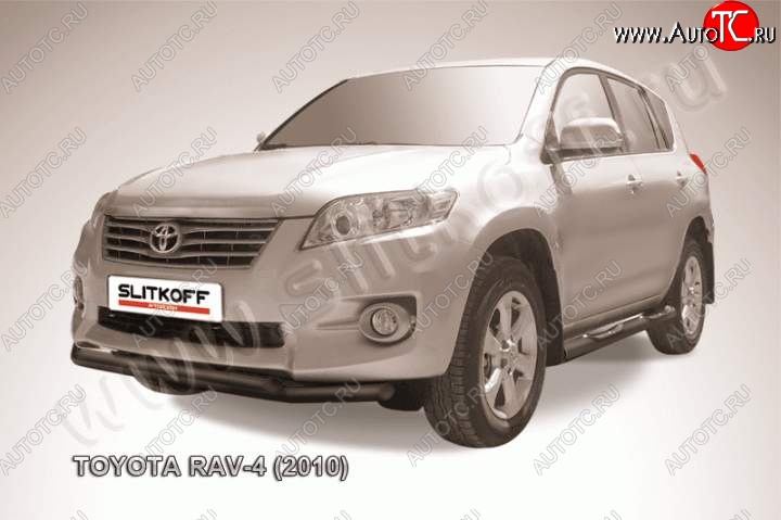 9 299 р. Защита переднего бампер Slitkoff Toyota RAV4 XA30 5 дв. 2-ой рестайлинг (2010-2013) (Цвет: серебристый)  с доставкой в г. Майкоп