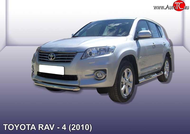 10 999 р. Защита переднего бампера из короткой трубы диаметром 76 мм Slitkoff  Toyota RAV4  XA30 (2010-2013) 5 дв. 2-ой рестайлинг (Цвет: нержавеющая полированная сталь)  с доставкой в г. Майкоп