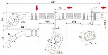 Тормозной шланг SAT (передний, левый) Toyota RAV4  CA20 (2000-2003) 3 дв. дорестайлинг, 5 дв. дорестайлинг