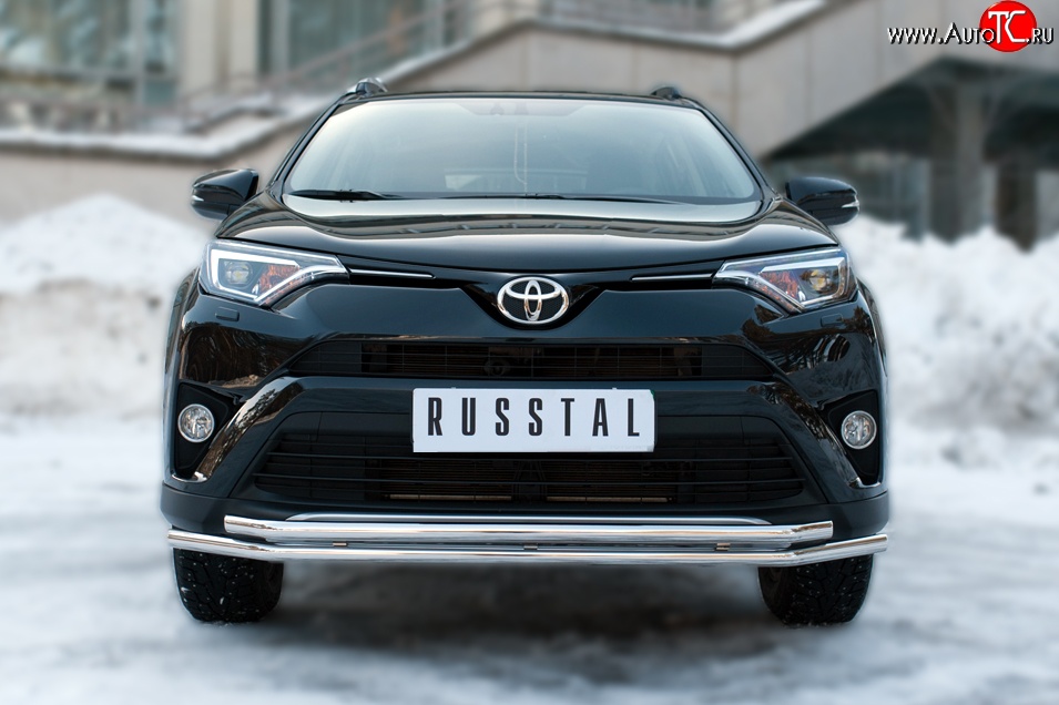 17 549 р. Защита переднего бампера (2 трубыØ42 мм, нержавейка) SLITKOFF Toyota RAV4 XA40 5 дв. рестайлинг (2015-2019)  с доставкой в г. Майкоп