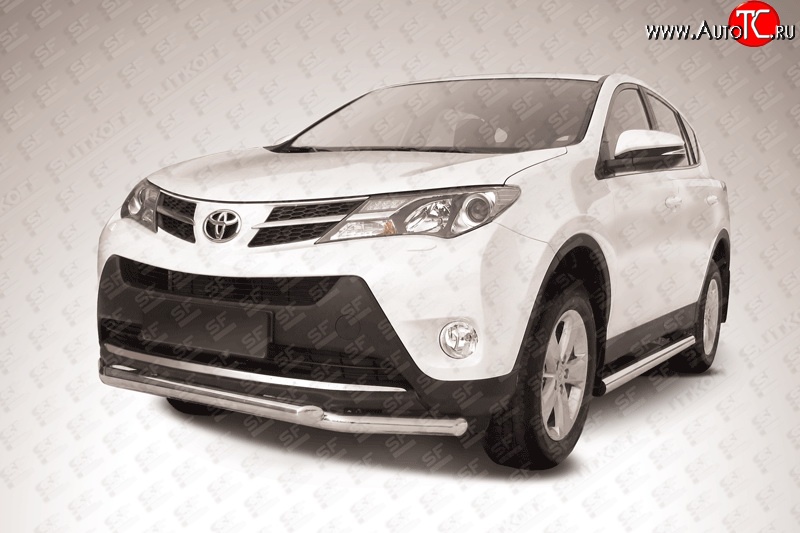 13 699 р. Двойная защита переднего бампера из труб диаметрами по 57 мм Slitkoff  Toyota RAV4  XA40 (2012-2015) 5 дв. дорестайлинг (Цвет: нержавеющая полированная сталь)  с доставкой в г. Майкоп
