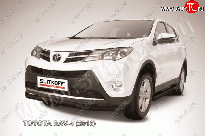 9 599 р. Защита переднего бампер Slitkoff  Toyota RAV4  XA40 (2012-2015) 5 дв. дорестайлинг (Цвет: серебристый)  с доставкой в г. Майкоп