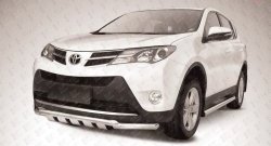 Защита переднего бампера из трёх труб диаметром 57 мм с зубьями Slitkoff Toyota RAV4  XA40 (2012-2015) 5 дв. дорестайлинг