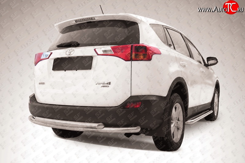 10 999 р. Двойная защита заднего бампера из труб диаметрами по 57 мм Slitkoff Toyota RAV4 XA40 5 дв. дорестайлинг (2012-2015) (Цвет: нержавеющая полированная сталь)  с доставкой в г. Майкоп