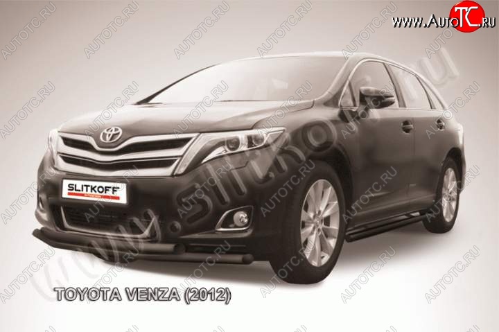 10 999 р. Защита переднего бампер d57+d57 Slitkoff  Toyota Venza  GV10 (2012-2016) рестайлинг (Цвет: серебристый)  с доставкой в г. Майкоп