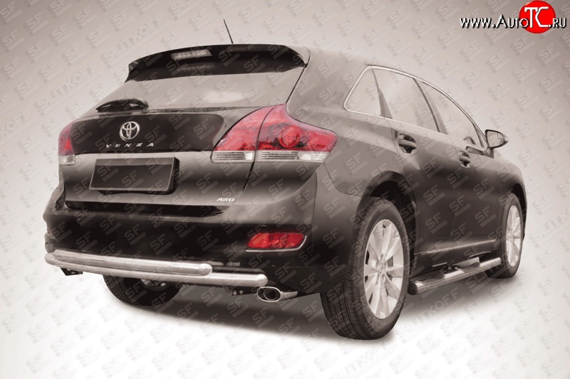 12 999 р. Двойная защита заднего бампера d57+d57 мм Slitkoff  Toyota Venza  GV10 (2012-2016) рестайлинг (Цвет: нержавеющая полированная сталь)  с доставкой в г. Майкоп