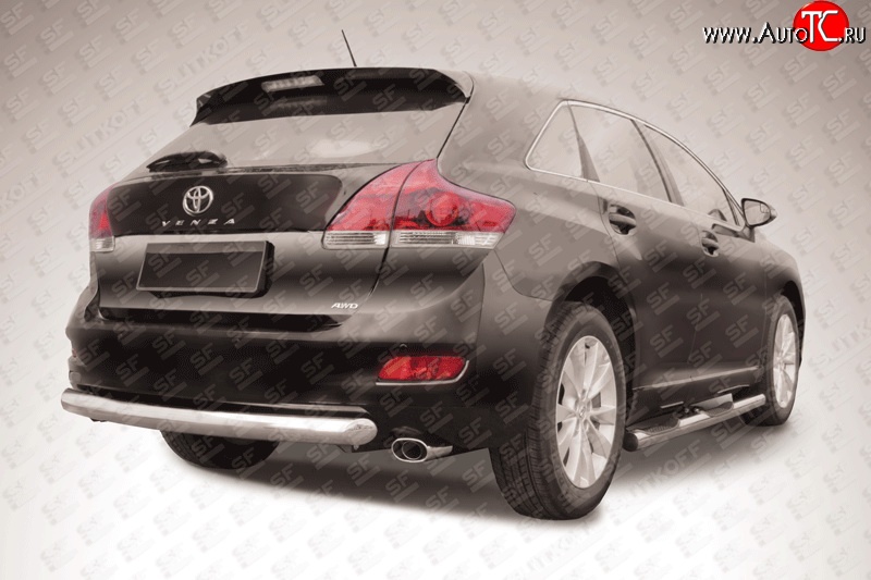 12 999 р. Защита заднего бампера из трубы диаметром 76 мм (рестайлинг) Slitkoff  Toyota Venza  GV10 (2012-2016) рестайлинг (Цвет: нержавеющая полированная сталь)  с доставкой в г. Майкоп