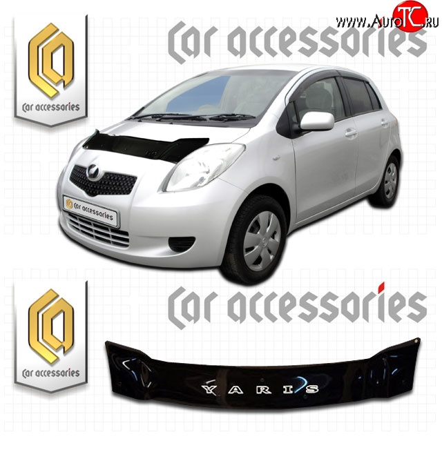 2 079 р. Дефлектор капота CA-Plastic  Toyota Yaris  XP90 (2005-2010) дорестайлинг, хэтчбэк 3 дв., дорестайлинг, хэтчбэк 5 дв., рестайлинг, хэтчбэк 3 дв., рестайлинг, хэтчбэк 5 дв. (Classic черный, Без надписи)  с доставкой в г. Майкоп
