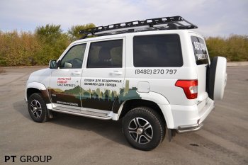 20 699 р. Порожки для ног из трубы Ø51 с алюминиевой площадкой Petroil Tuning Уаз Патриот 3163 5-дв. 1-ый рестайлинг (2014-2016) (Нержавеющая полированная сталь)  с доставкой в г. Майкоп. Увеличить фотографию 4