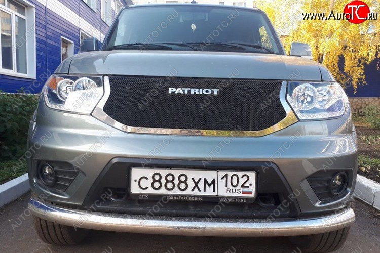 12 499 р. Решетка радиатора CrTuning Уаз Патриот 23632 2-ой рестайлинг пикап (2016-2025) (Сетка черная, С надписью PATRIOT)  с доставкой в г. Майкоп