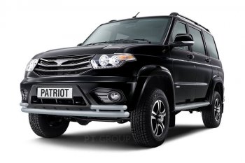 6 999 р. Защита переднего бампера (двойная с углами Ø63 и 51 мм) Petroil Tuning Уаз Патриот 23632 1 рестайлинг пикап (2014-2016) (Черный (Шагрень))  с доставкой в г. Майкоп. Увеличить фотографию 3