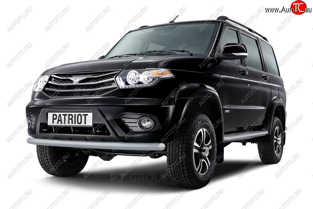 5 999 р. Защита переднего бампера одинарная из трубы d63 мм Petroil Tuning Уаз Патриот 23632 1 рестайлинг пикап (2014-2016) (Черный (Шагрень))  с доставкой в г. Майкоп