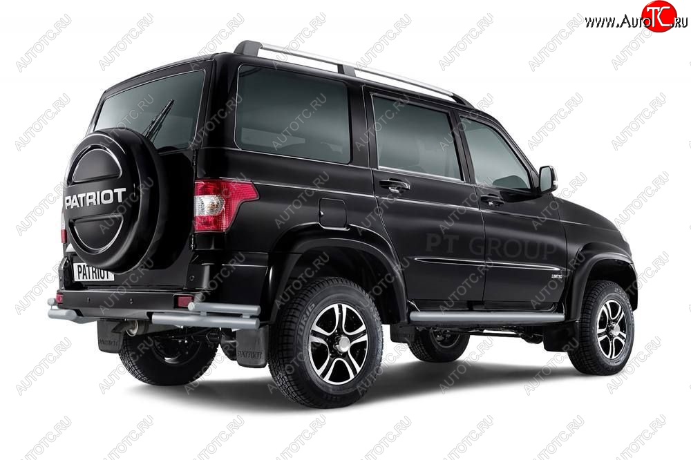 8 049 р. Защита заднего бампера Petroil Tuning (уголки двойные, сталь с полимерным покрытием, d63/51) Уаз Патриот 23632 2-ой рестайлинг пикап (2016-2025) (Черная (шагрень))  с доставкой в г. Майкоп
