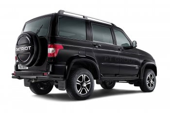 8 049 р. Защита заднего бампера Petroil Tuning (уголки двойные, сталь с полимерным покрытием, d63/51) Уаз Патриот 23632 2-ой рестайлинг пикап (2016-2025) (Черная (шагрень))  с доставкой в г. Майкоп. Увеличить фотографию 2