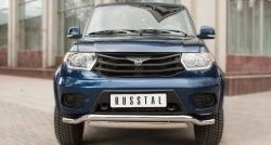Защита переднего бампера (2 трубыØ63 и 76х42 мм, нержавейка) Russtal Уаз Патриот 3163 5 дв. 2-ой рестайлинг (2017-2025)