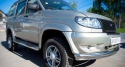 83 999 р. Защита порогов с пластиковыми вставками для ног из круглой трубы диаметром 76 мм Russtal Уаз Патриот 3163 5 дв. дорестайлинг (2005-2013) (Защита порогов с со скосами на торцах (вариант 1))  с доставкой в г. Майкоп. Увеличить фотографию 2