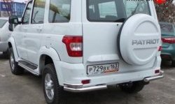 85 999 р. Защита заднего бампера (двойные углы d63.5 и 42 мм) Металл Дизайн  Уаз Патриот ( 3163 5-дв.,  3163 5 дв.) (2014-2025) 1-ый рестайлинг, 2-ой рестайлинг (Сталь с покрытием, цвет серебристый)  с доставкой в г. Майкоп. Увеличить фотографию 2