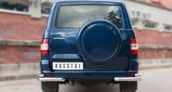 Защита заднего бампера (2 трубы Ø63 и 42 мм уголки, нержавейка) SLITKOFF Уаз Патриот ( 3163 5-дв.,  3163 5 дв.) (2014-2025) 1-ый рестайлинг, 2-ой рестайлинг