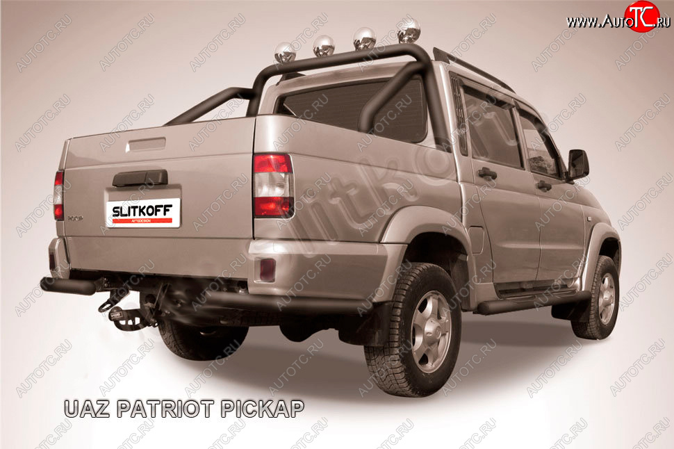 5 199 р. Защита заднего бампера Slitkoff (Ø57 мм, уголки)  Уаз Патриот  23632 (2008-2014) дорестайлинг пикап (Сталь с полимерным покрытием в цвет: черный)  с доставкой в г. Майкоп