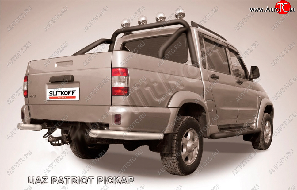 6 349 р. Защита заднего бампера Slitkoff (Ø76 мм, уголки)  Уаз Патриот  23632 (2008-2014) дорестайлинг пикап (Сталь с полимерным покрытием в цвет: серебристый)  с доставкой в г. Майкоп