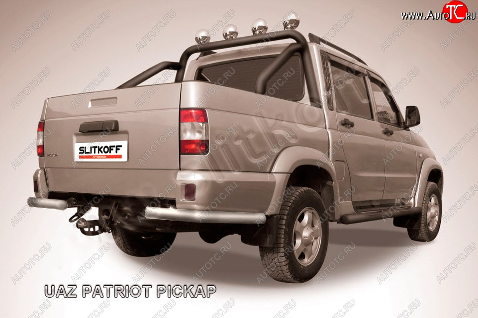 5 199 р. Защита заднего бампера Slitkoff (Ø57 мм, уголки)  Уаз Патриот  23632 (2008-2014) дорестайлинг пикап (Сталь с полимерным покрытием в цвет: серебристый)  с доставкой в г. Майкоп