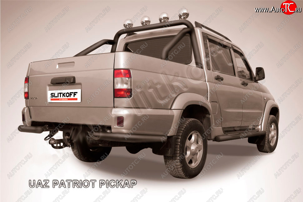 6 349 р. Защита заднего бампера Slitkoff (d76 мм, уголки)  Уаз Патриот  23632 (2008-2014) дорестайлинг пикап (Сталь с полимерным покрытием в цвет: черный)  с доставкой в г. Майкоп