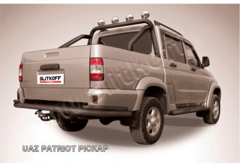 Защита заднего бампера Slitkoff (Ø76 и 42 мм) Уаз Патриот  23632 (2008-2014) дорестайлинг пикап (Сталь с полимерным покрытием в цвет: черный)