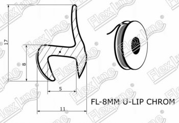 109 р. Универсальный уплотнитель FlexLine (жесткий 8 mm U-LIP, хромированная полоса, 1 погонный метр) Opel Astra H универсал рестайлинг (2007-2015)  с доставкой в г. Майкоп. Увеличить фотографию 2