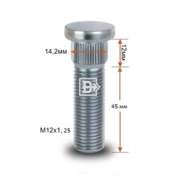 Забивная шпилька 45.0 мм ступицы Вектор M12 1.25 45mm M12 1.25 45.0 Nissan Qashqai +2 1 J10 дорестайлинг (2008-2010) 