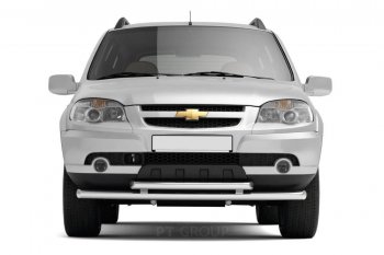Защита переднего бампера Petroil Tuning (2 трубы Ø63/51 мм) Лада Нива Трэвел (212300-80) (2021-2025) (Нержавейка полированная)