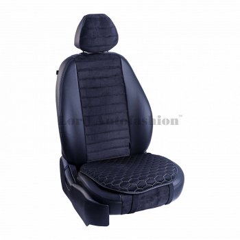 Подушка для сиденья универсальная Lord Autofashion Комфорт+ (велюр)  (Черный, строчка бежевая)