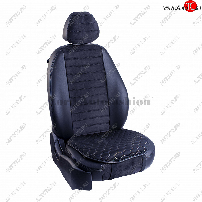 699 р. Подушка для сиденья универсальная Lord Autofashion Комфорт+ (велюр)   (Черный, строчка бежевая)  с доставкой в г. Майкоп
