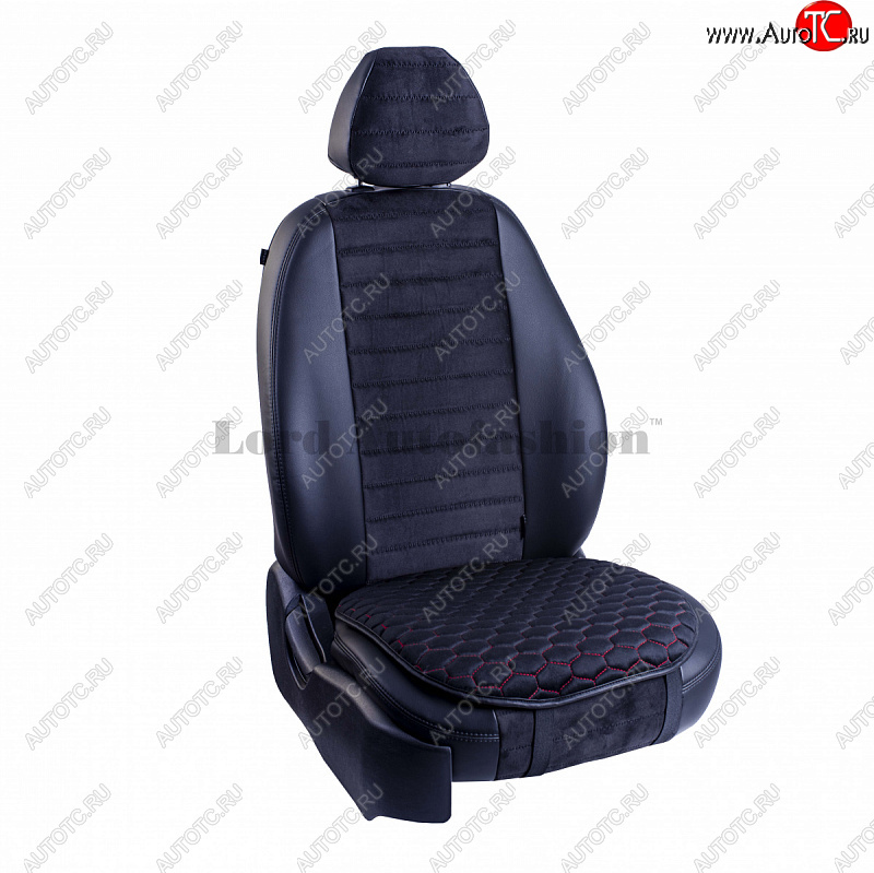 679 р. Подушка для сиденья универсальная Lord Autofashion Комфорт+ (велюр)   (Черный, строчка красная)  с доставкой в г. Майкоп