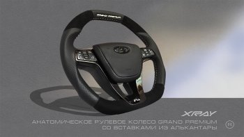 15 699 р. Анатомическое рулевое колесо Grand Premium (алькантара) Лада Веста Кросс 2181 универсал рестайлинг (2022-2025) (Без подогрева, На базе руля клиента)  с доставкой в г. Майкоп. Увеличить фотографию 2