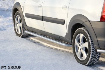 Порожки для ног из трубы Ø51 с алюминиевой площадкой Cross Petroil Tuning Лада Ларгус рестайлинг R90 (2021-2025) (Нержавеющая полированная сталь)