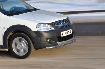 Защита переднего бампера одинарная из трубы d51 мм Cross Petroil Tuning Лада Ларгус дорестайлинг R90 (2012-2021) (Нержавеющая полированная сталь)